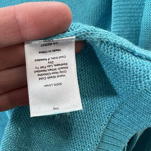 Talbots Women’s Linen Open Knit Cardigan Size L Blue Beachy Classic Resortcore - Picture 4 of 7